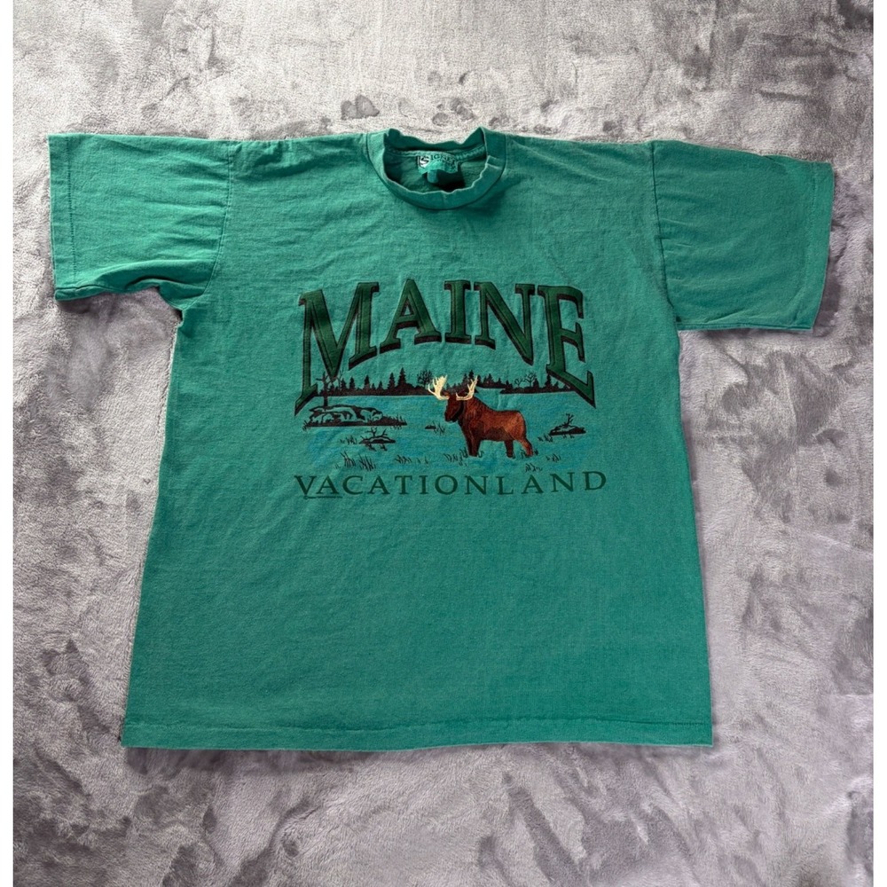 Signet Maine Vacationland T-Shirt Vintage Mens XL Teal Green Cotton